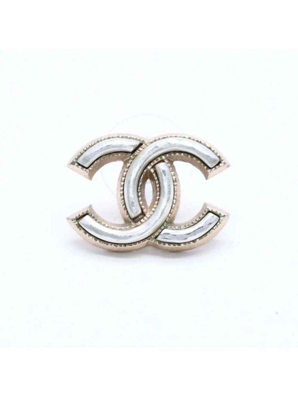 Chanel CC Logo Single Earrings Metal Silver Gold Bicolor
